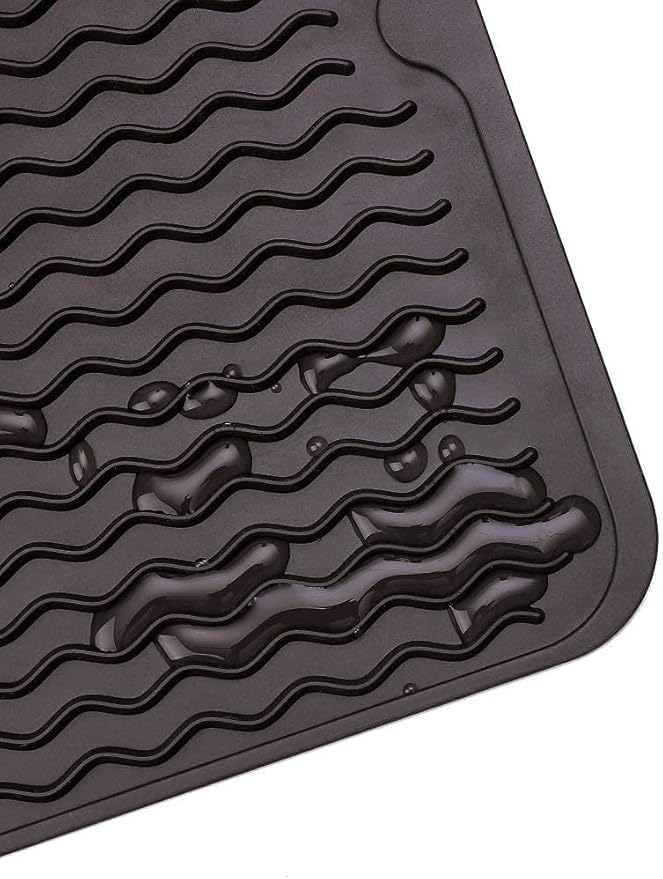 MicoYang Silicone Dish Drying Mat for Multiple Usage,Easy clean,Eco-friendly,Heat-resistant Silicone Mat for Kitchen Counter or Sink,Refrigerator or Drawer Liner Coffee S 12 inches x 6 inches