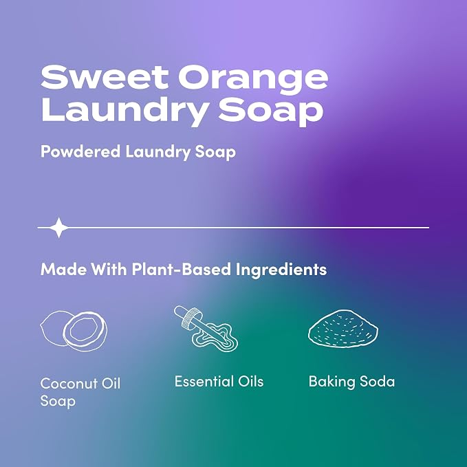 Zum Powdered Laundry Soap by Indigo Wild - Plant-Based Laundry Soap with Baking Soda, Coconut Oil & Essential Oils - 64 Loads (32 oz) - Sweet Orange