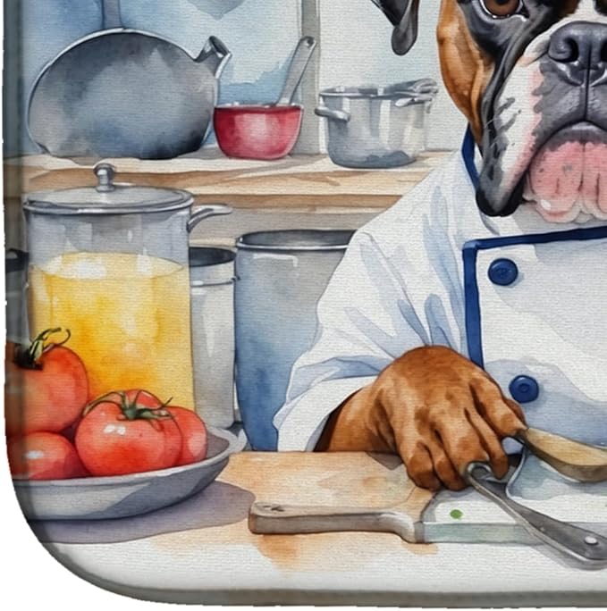 Caroline's Treasures DAC6219DDM Boxer The Chef Dish Drying Mat Absorbent Dish Drying Mat Pad for Kitchen Counter Dish Drainer Mat for Countertop, 14 x 21", Multicolor