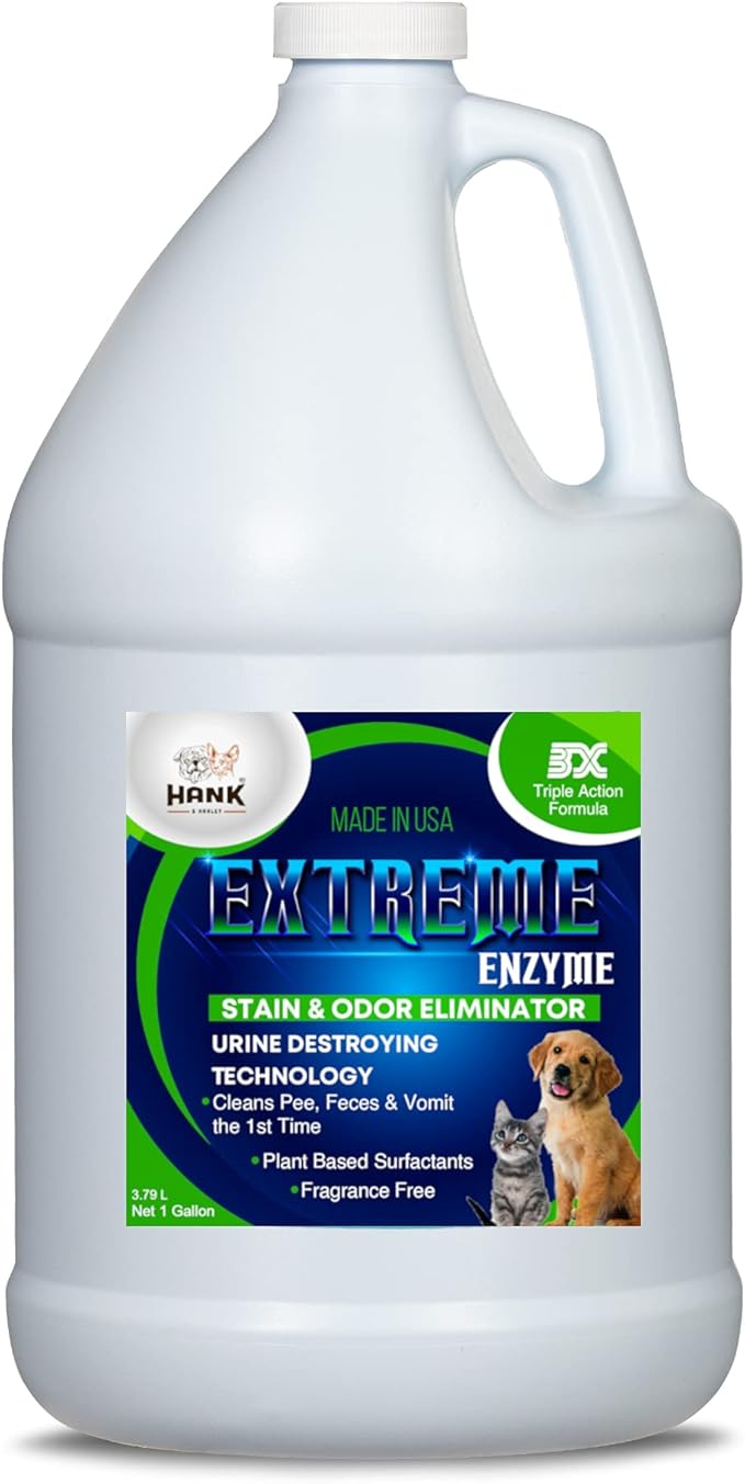 Hank & Harley Extreme Enzyme, PET Stain & Odor Eliminator - Triple Action bio-enzymatic Cleaners and Plant Based surfactants Breaks Down pet Mess Forever. Fragrance Free, Safe for Pets