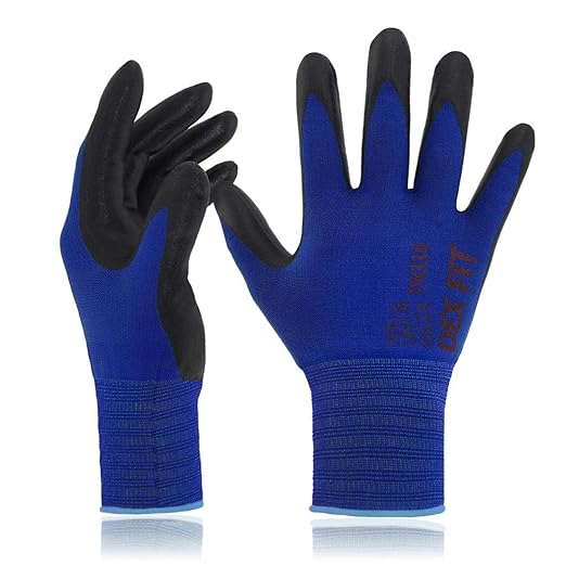 DEX FIT Nitrile Work Gloves FN330, 3D-Comfort Stretchy Fit, Firm Grip, Thin & Lightweight, Touch-Screen Compatible, Durable, Breathable & Cool, Machine Washable; Blue XS (6)