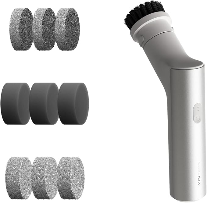 HOTO 9 Pcs Replacement Pads + HOTO Handheld Short-Handle Electric Spin Scrubber