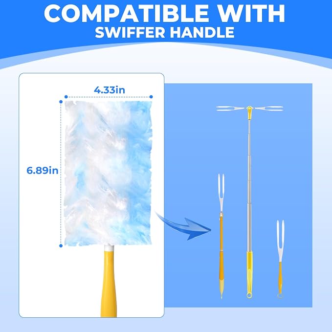 100 Pack Duster Refills Compatible with Swiffer, Disposable Microfiber Replacement Heads for Multi-Surface Cleaning on Blinds, Furniture & Fans, Blue (No Handle)