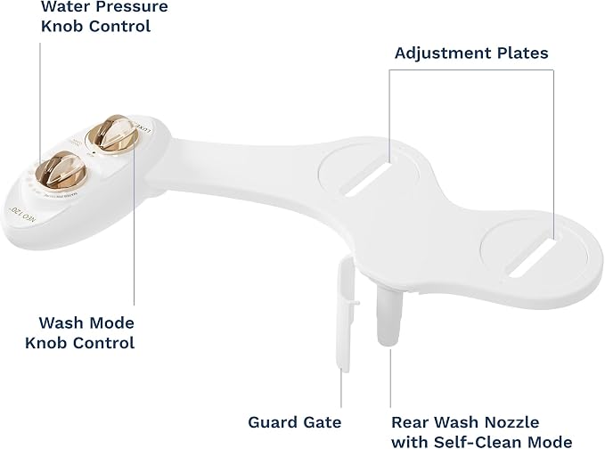 LUXE Bidet NEO 120 - Single Nozzle, Self-Cleaning, Non-Electric Bidet Attachment for Toilet Seat, Adjustable Water Pressure, Rear Wash (Gold)