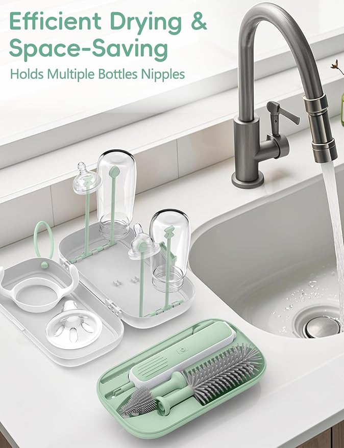 Electric Baby Bottle Brush Cleaner for Travel – BPA-Free Silicone, One-Button 360° Deep Cleaning, 2000mAh Rechargeable, Portable Bottle Cleaning Kit with Storage Box for Home & On-The-Go