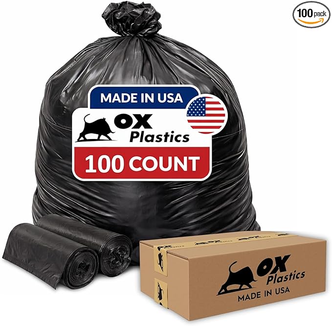 60 Gallon Trash Can Liners Bags - (100 Count) Capacity & 3mil Thick Extra Heavy Duty Strength - Large Garbage, Leak-Proof & Durable Bags Black