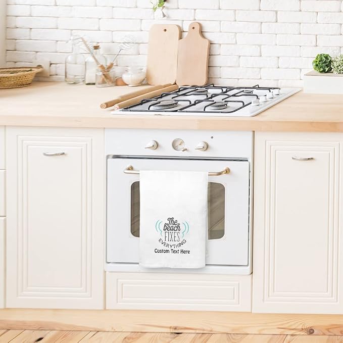 Style In Print Custom Mothers Day Decor Flour Kitchen Towels Beach Fixes Everything Water Body Water Table Ocean and Beach Cleaning Supplies Dish Towels Personalized Text Here