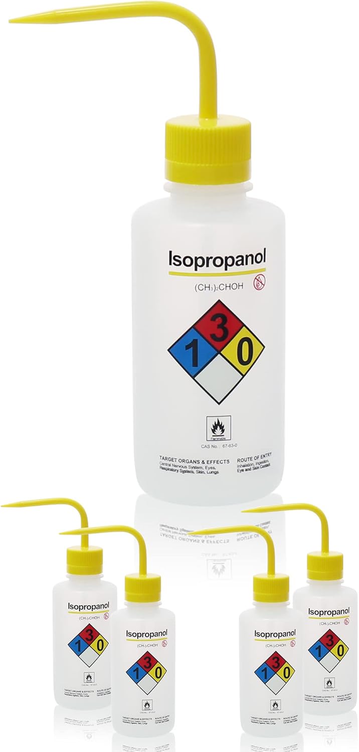 4pcs of Isopropanol Wash Bottles, Vol.500ml (17oz), Narrow Mouth, Self-Venting Safety Wash Bottles, LDPE Material, IN-WBI500