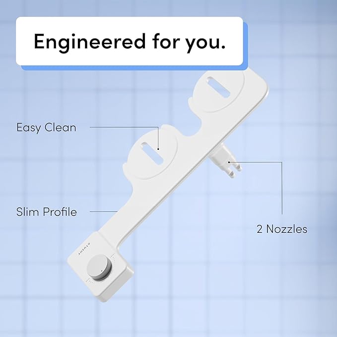 TUSHY NEW Fresh Dual Nozzle Cool Water Bidet: Ultra Slim Toilet Seat Attachment Sprayer with Luxury 2 in 1 Front & Rear, Self-Cleaning, 180º Clean, (DIY Install, 10 Minutes), Matte Silver Knob