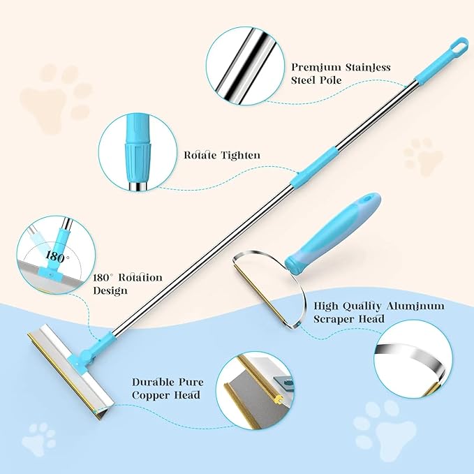 Carpet Rake for Pet Hair Removal,Adjustable Long Handle 51 inches,Cats and Dogs Hair Remover Brush and Lint Remover for Carpets,Mats, Rugs, Couch, Furniture