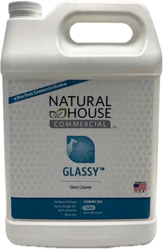 Natural House Glassy - Plant-Based Glass Cleaner Spray Refill - Streak-Free Multi-Surface Formula - Septic-Safe, Plumbing-Friendly - Citrus Mint Scent - 128 oz