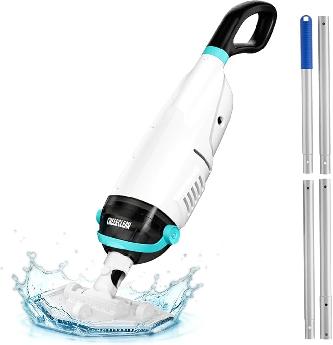 Cordless Handheld Pool Vacuum for Above Ground Pools - Upgraded 26.5GPM Real Suction, Time-Saving Directional-Control, 60min Runtime, 2 Vac Heads & 4 Filter Bags for Hot Tubs & Inground Pools -Green
