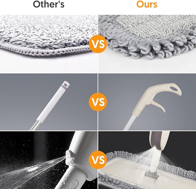 MEXERRIS Spray Wet Mops with 2 Refillable Bottles and 3X Washable Reusable Pads for Hardwood Floor Cleaning
