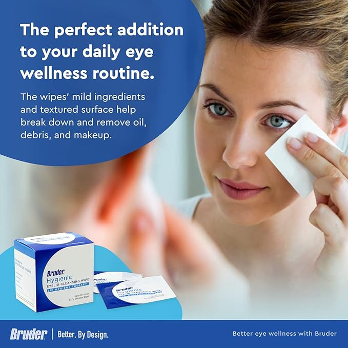 Bruder Hygienic Eyelid Cleansing Wipes (Pack of 2) | Rinse-free Exfoliating Wipes Remove Excess Oil and Debris from Eyelids & Lashes | 30 Count Box