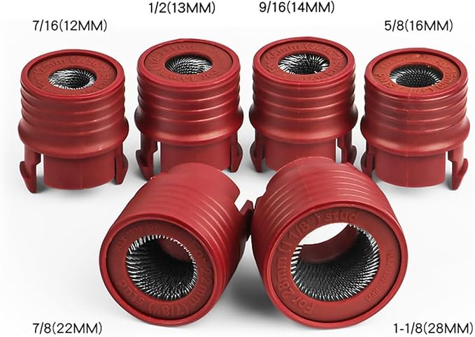 9 Piece Automotive Wheel Stud Cleaner Tool Set for Removing Rust and Debris, Includes 1/4-inch Hex to 1/2-inch Square Adapter to Allow for Use with Drills and Pneumatic Tools