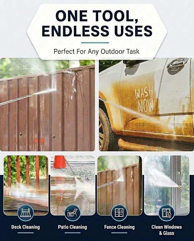 Hydro Jet High Pressure Power Washer Wand for Car Washing or Garden Cleaning, Heavy Duty Metal Watering Sprayer with Universal Hose End, Hydrojet Water Power Nozzle, Fan and Jet Stream