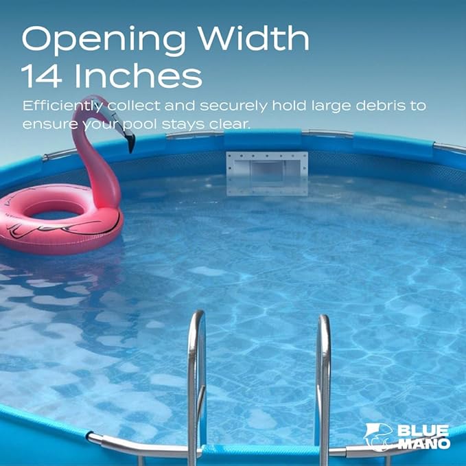 Blue Mano Wide Mouth Above Ground Pool Skimmer Complete Kit, Replacement for SP1091WM Dyna-Skim, 45-430, 32192, Opening Width 14" Fits for All Wide Standard Pool Wall