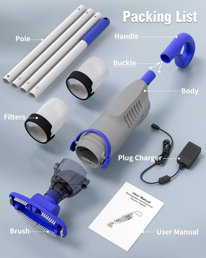 Little Shark Pool Vacuum for Above Ground Pool, Hot Tub Vacuum with a 60w Motor,18 Gal/Min Powerful Suction, Compact & Light Pool Vacuum with 5000mAh Battery, 1h Running Time