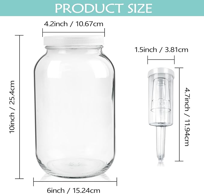 Artcome 2 Pack 1 Gallon Fermentation Jars with Airlocks & Lids - Transform Gallon Jar Into a Fermenter - Perfect for Pickles, Hard Kombucha, Beer, Wine, Cider - Gallon Lid with Econolock Airlock
