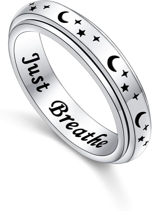 S925 Sterling Silver Spinner Fidget Anxiety Worry Relieving Boredom ADHD Autism Band Rings