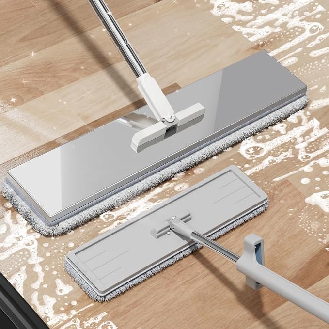 Separates Dirty Water Mop and Bucket Set for Home with 4 Extra Refills, Stainless Steel Mop and Bucket with Wringer Sliver
