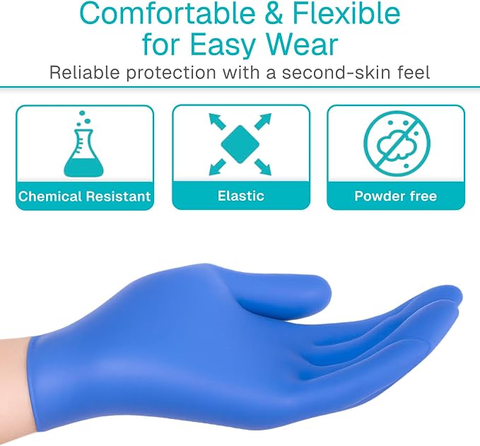 Vive Powder Free Nitrile Exam Gloves - Blue, Disposable, Latex-Free - For Medical Exams