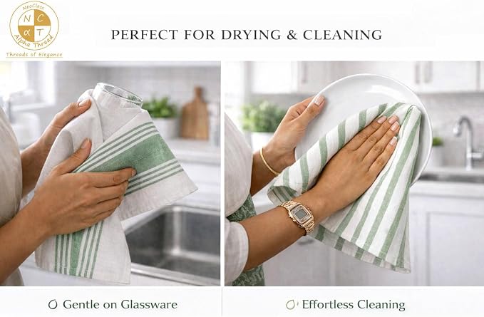 Pack of 6 Cotton Kitchen Towels Set, Dish Towels, Cleaning Rags, Kitchen Dish Cloths for Washing Dishes, Cotton Cleaning Cloths, Ultra Soft, Lightweight & Quick Dry, Slub Weave, 28" x 18" (Olive)