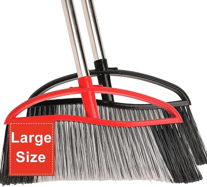 Outdoor Heavy Duty Broom, 15.7'' Wide with Long Handle, Angle Broom with Stiff Bristles for Sweeping Patio, Garden, Garage, Yard