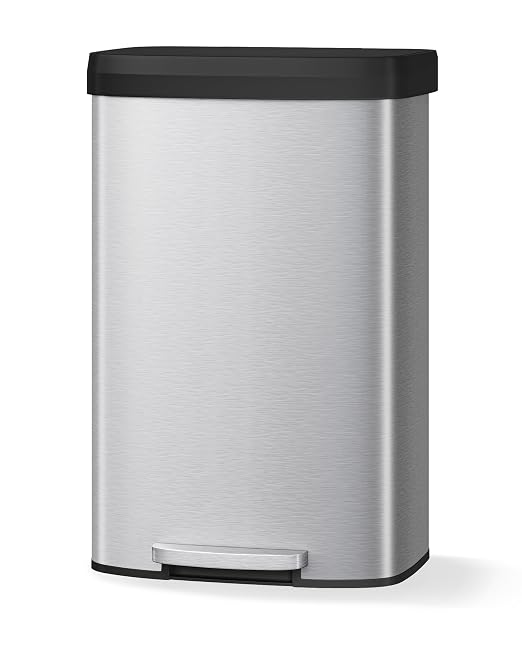 Garvee 21 gal / 80 L Stainless Steel Trash Can with Lid, Large Garbage Can for Kitchen, Rustproof Step-on Kitchen Metal Trash Bin with Liner Rim, Rear Handle, Soft Close Plastic Lid