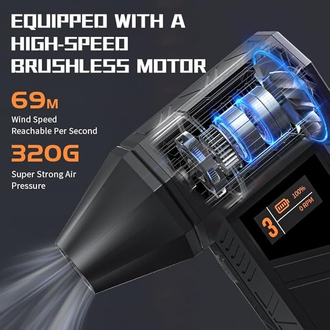 X3 Pro Turbo Fan, Cordless Air Duster, High-Speed Brushless Motor, 69M/S Wind Speed, 320G Air Pressure, 110000RPM, HD Digital Display, USB-C Rechargeable