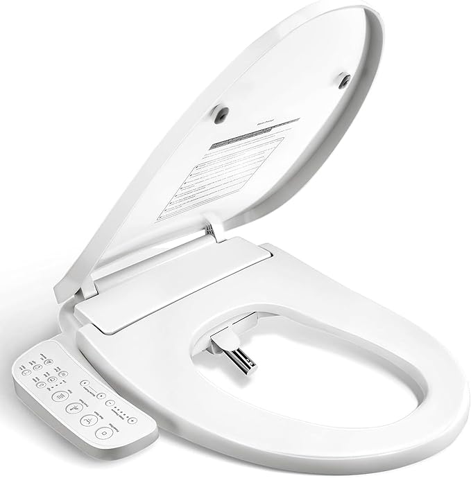 BRAVAT® Electronic Smart Bidet Toilet Seat – Heated Seat, Instant Warm Water, Stainless Steel Nozzle, Cleansing Rinse, Warm Air Dryer, Night Light, Easy Install, Elongated, White