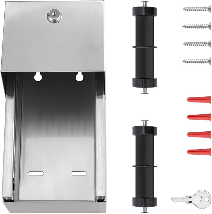 Pack of 6 - Dual Rolls Commercial Toilet Paper Dispenser - Lockable Design Heavy Duty Commercial Wall Mounted Dispenser, Commercial Grade 304 Grade Stainless Steel - 6-3/4" D x 6" W x 12" H