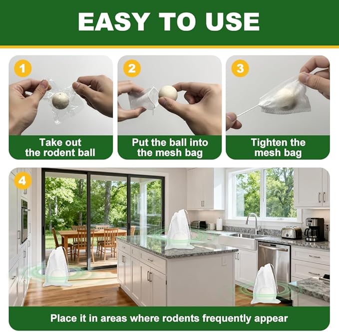 Mouse Repellent Balls 12 Pack,Natural Peppermint Oil Moth Balls for Indoor Outdoor, Long-Lasting Mice Repellent,Repel Squirrels Spiders Cockroach Ant and Rodents,Pet & Humans Safe