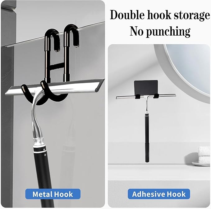 17.3″-60″ Extendable Shower Squeegee with Long Handle - Metal Window Squeegee with Extension Pole for Shower Glass, Home High Window, Floors