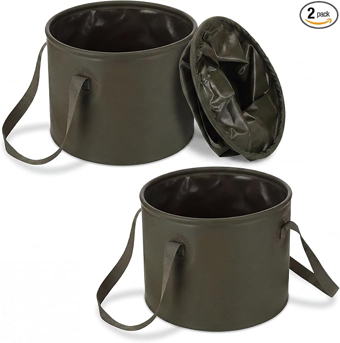 2 Pack Collapsible Bucket 5 Gallon Foldable Bucket Portable Car Wash Container, Fishing and Utility Basin with Handle, 20L for Camping, Hiking,Dish Washing, Fishing, Laundry