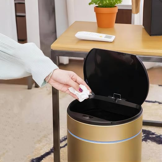 Garbage Can with Lid, Intelligent Sensor Opening and Closing, Small Garbage Can for Living Room, Bedroom, Kitchen and Bathroom (2, Gold)