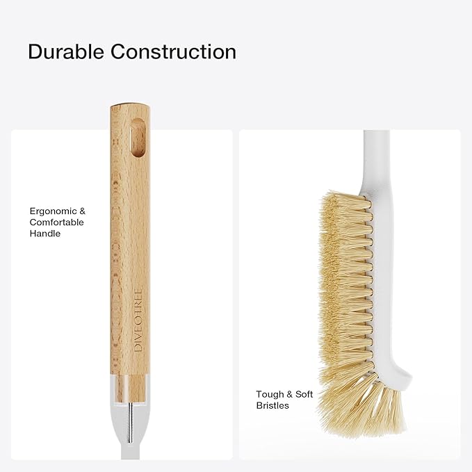 Cleaning Brush, Diveotree Hard Bristle Brush for Deep Cleaning Grout, Sink, Cup, Teapot, Bottle, Blender, Multi-Purpose Brush wih Long Handle for Kitchen (White-2Pack)