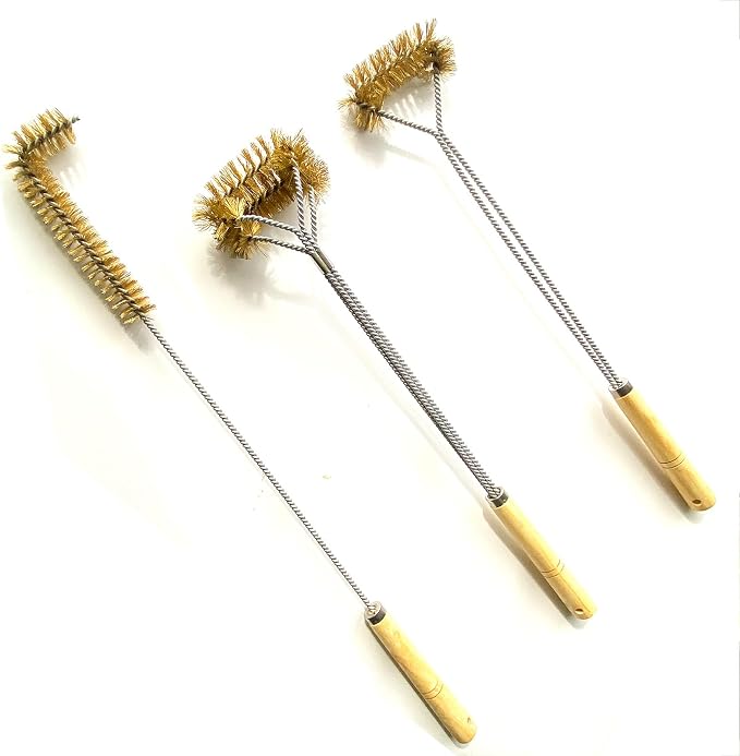 SUNRISE Fryer Brush with Long Handle (Brass, L, Single, and Double Brush)