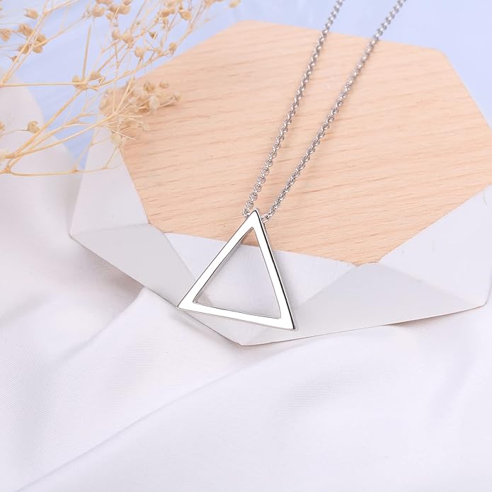 DAOCHONG 925 Sterling Silver Geometric Shapes Necklace Triangle/Rectangle/Rhombus/Circle Pendant Necklace for Women Jewelry Gifts