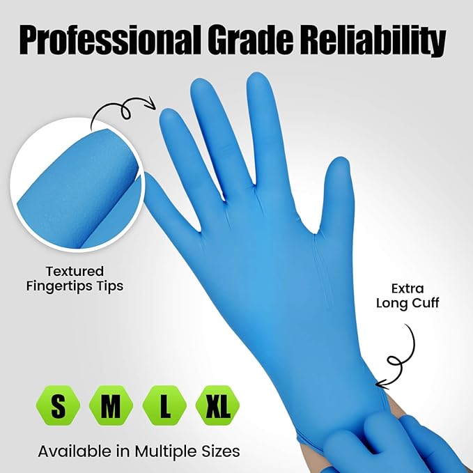 TREEGO Blue Nitrile Gloves 6 Mil, Medical & Exam-Grade Latex-Free Disposable Gloves — Secure Grip for Food Handling, Cleaning & Home Hygiene, Large, 100 Count