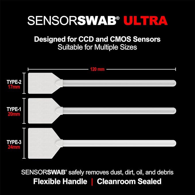 Sensor Swab Ultra 24mm Swabs - Camera Sensor Cleaner Swabs for Cleaning Full Frame Mirrored or Mirrorless SLR & DSLR Cameras. Canon, Nikon, Sony - Sensor Dust & Oil Remover (Pack of 100)