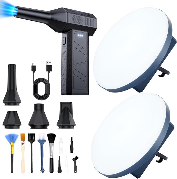 12000mAh Camping Lights 2Pack, Compressed Air Duster, 3-Gear Electric Air Duster Rechargeable