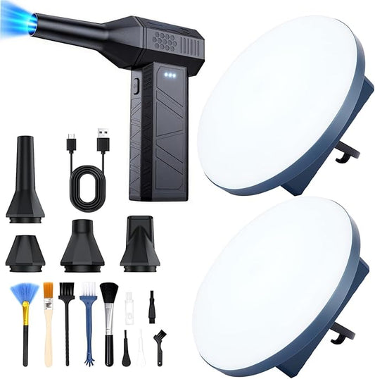 12000mAh Camping Lights 2Pack, Compressed Air Duster, 3-Gear Electric Air Duster Rechargeable
