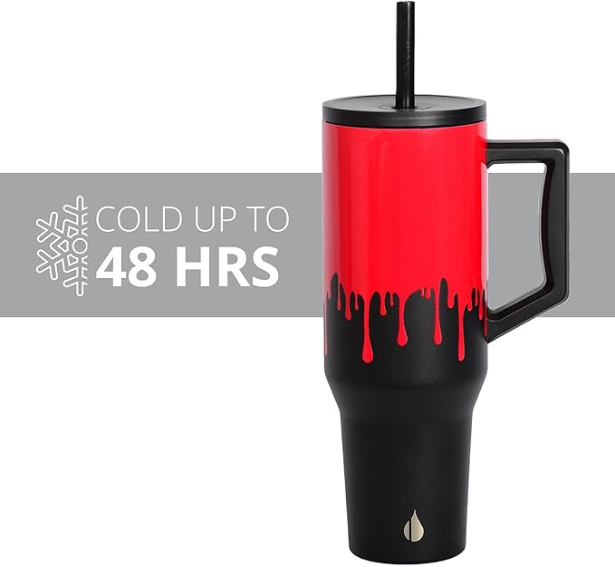 Elemental 40 oz Tumbler with Handle and Straw - Spill Proof Insulated Stainless Steel Commuter for Cold Beverages - Travel Coffee Mug with 2 Straws & Spill Proof Lid - 40oz - Sanguine Drip