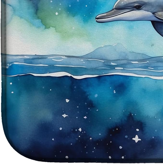 Caroline's Treasures Dolphin in a Starry Sea Dish Drying Mat Absorbent Dish Drying Mat Pad for Kitchen Counter Dish Drainer Mat for Countertop, 14 x 21", Multicolor