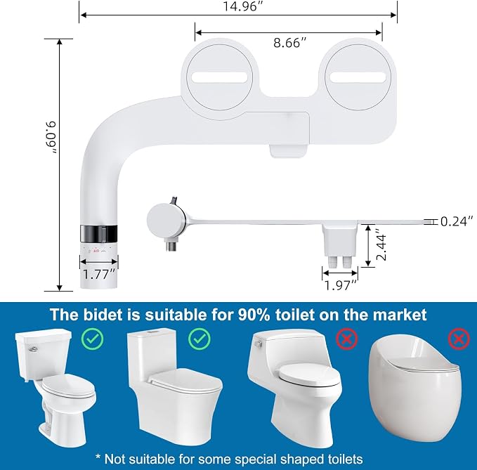 GarveeHome Ultra-Slim Bidet Attachment, Non-Electric Toilet Bidet with Dual Self-Cleaning Nozzles, Adjustable Water Pressure for Frontal and Rear Wash, Easy Installation, Black