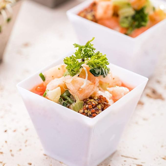 Restaurantware 2 Ounce Mini Kova Cups 20 Square Small Appetizer Cups - Lids Sold Separately Heavy-Duty White Plastic Parfait Cups Serve Mousse Puddings Or Samples For Weddings Or Parties
