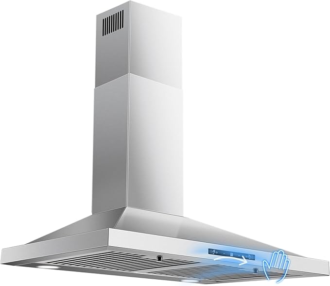 Wall Mount Range Hood 30 inch, Ducted/Ductless Range Hood with Gesture Sensing & Touch Control, Kitchen Hood 30 inch 450CFM, Vent Hood w/Stainless Steel Baffle Filters, 3 Speed Fan