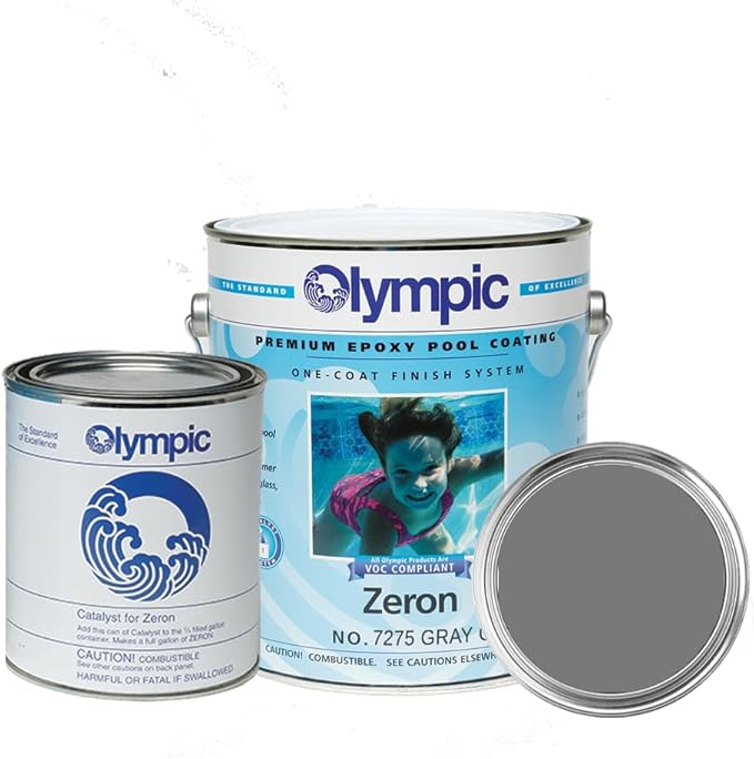 Olympic Pool Paint - Zeron - Gray Oasis - 1 Gallon - two-part epoxy swimming pool paint - one-coat for plaster, fiberglass, steel and aluminum pools.