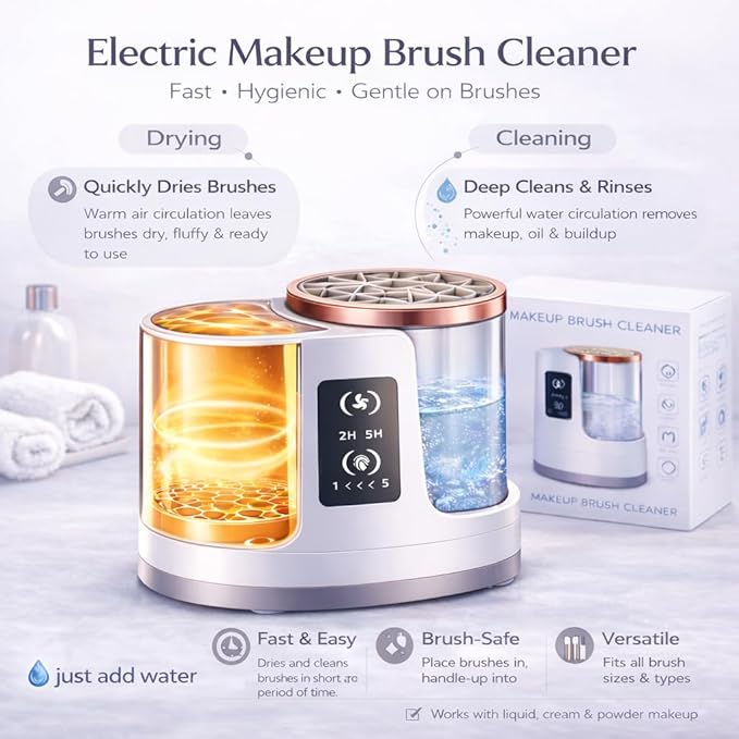 Automatic Makeup Brush Cleaner Machine with Automatic Cleaning and Drying Functions Portable Makeup Brush Cleaner for All Size of Makeup Brushes Gifts for Makeup Lovers
